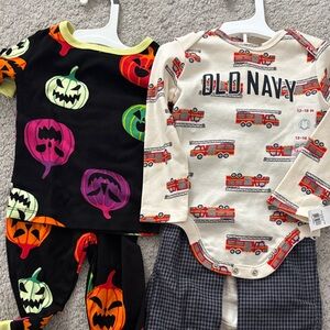 Old Navy Halloween Pajama Set and Fire Truck Onesie